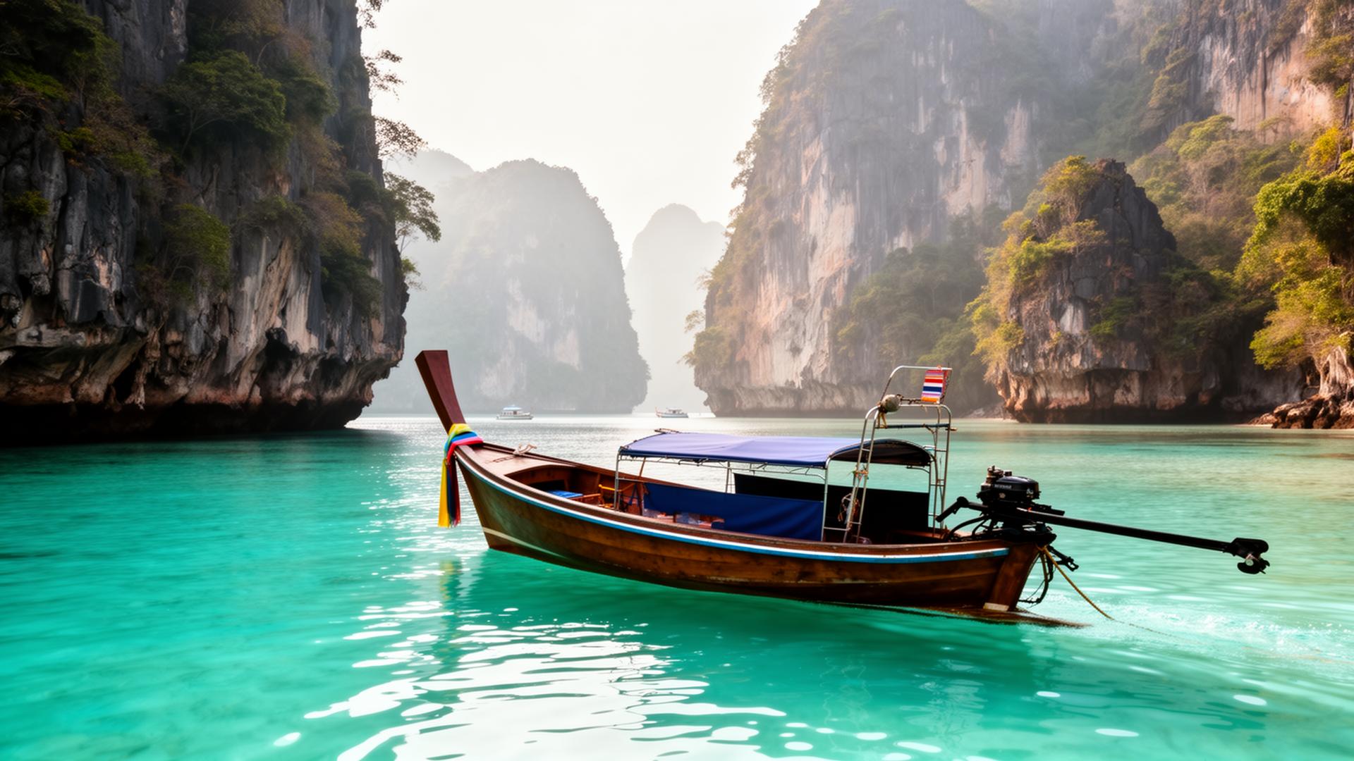 Thai longtail boat in turquoise water