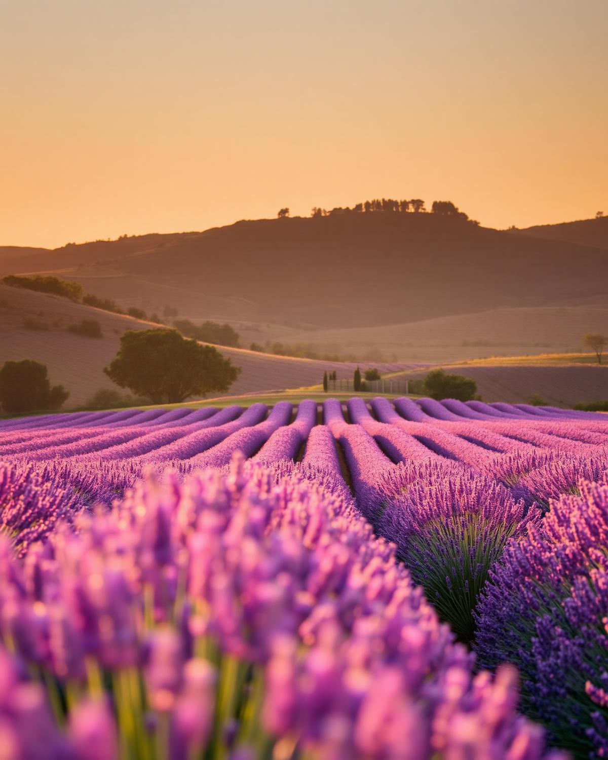 Lavender fields of Provence at sunset
